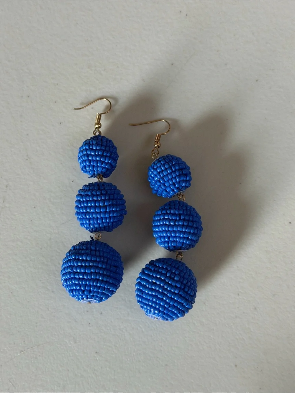 Handmade Royal Blue Triple Bead Drop Earrings